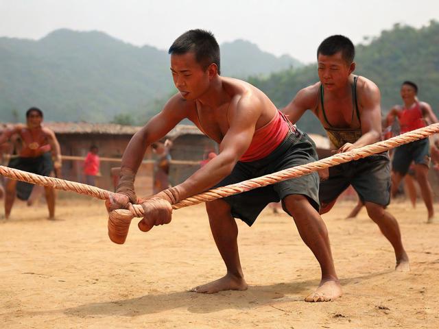 九游体育网站_ 乡村传统拔河比赛，传承民族体育文化，传统体育项目拔河