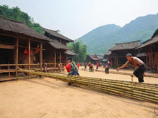 九游体育网站_ 乡村特色竹竿挤拔河，传承传统民俗运动，拔竹竿神器